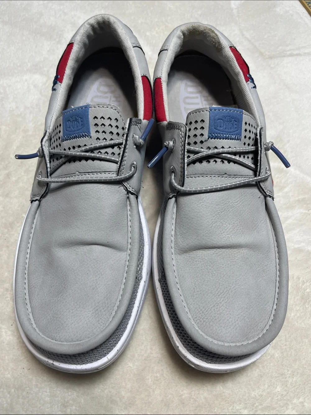 Hey Dude Men's Gray Boat Shoes with Red Accent Size 9